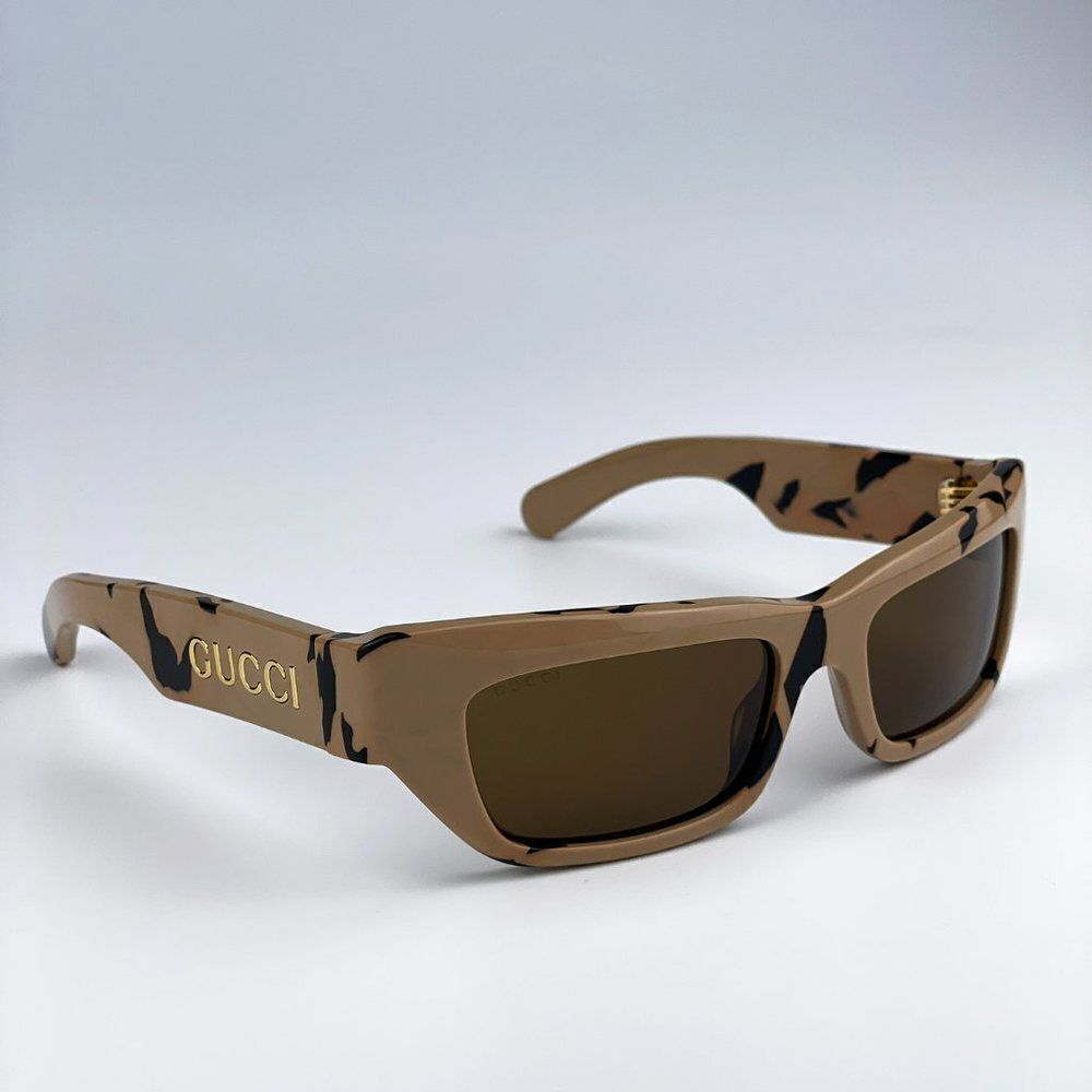 SALE! NEW Gucci GG1296S 003 Black Big Spotted Havana Rectangle Unisex Sunglasses - Picture 4 of 10